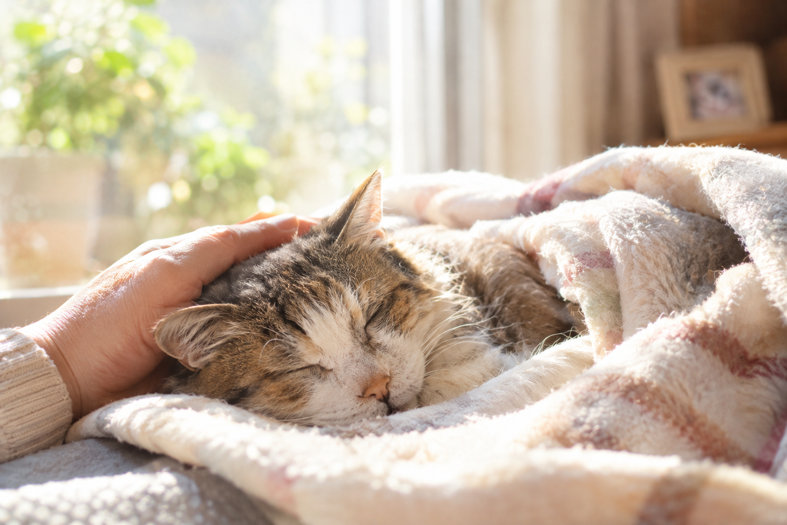 穏やかに眠る老猫