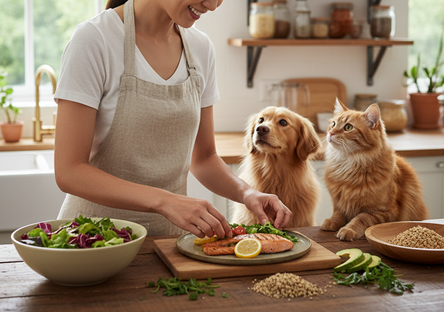 健康的な食事を与える飼い主